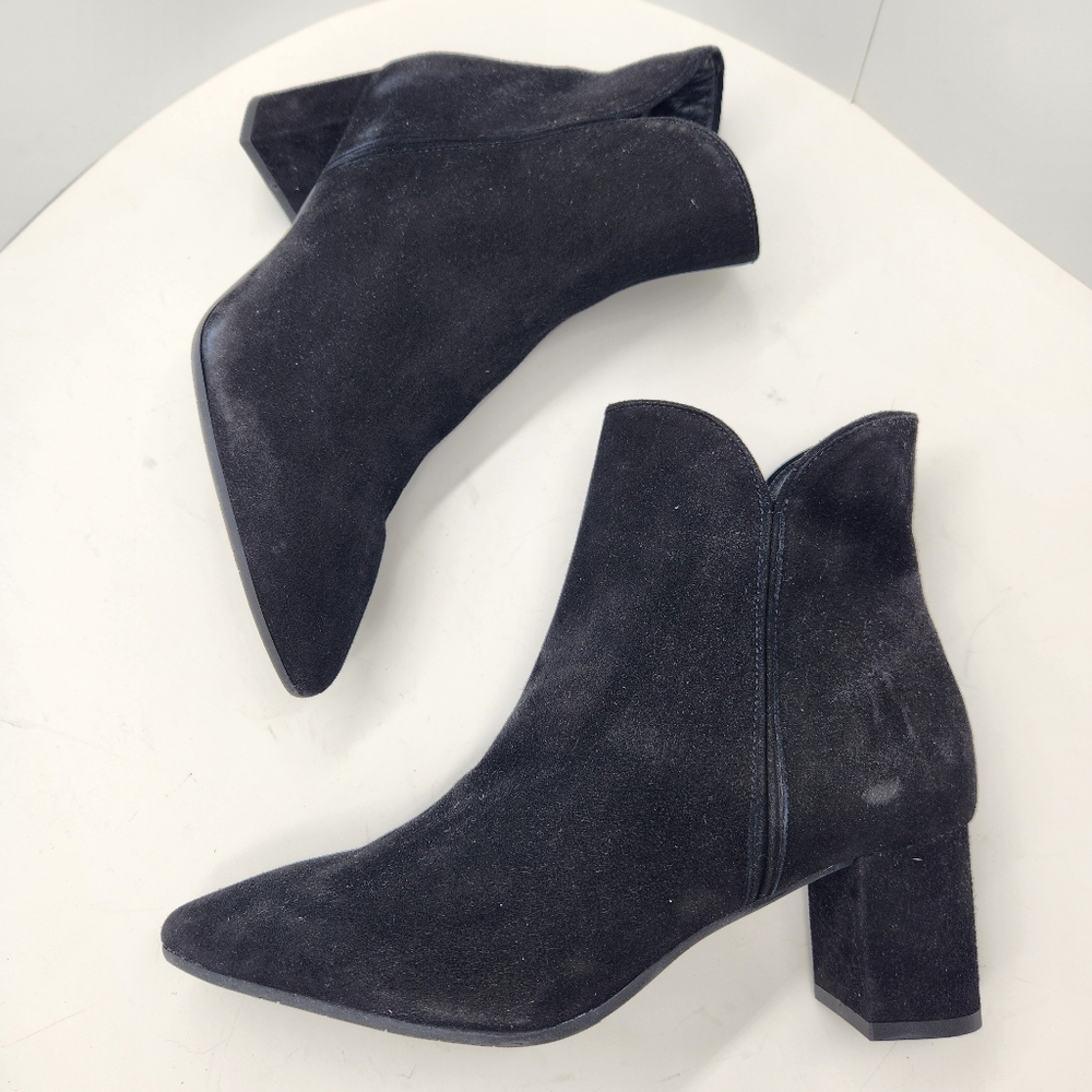 Aquatalia Ankle Boots 10.5 Black Suede Kaylani Dressy Pointy Heeled Made Italy